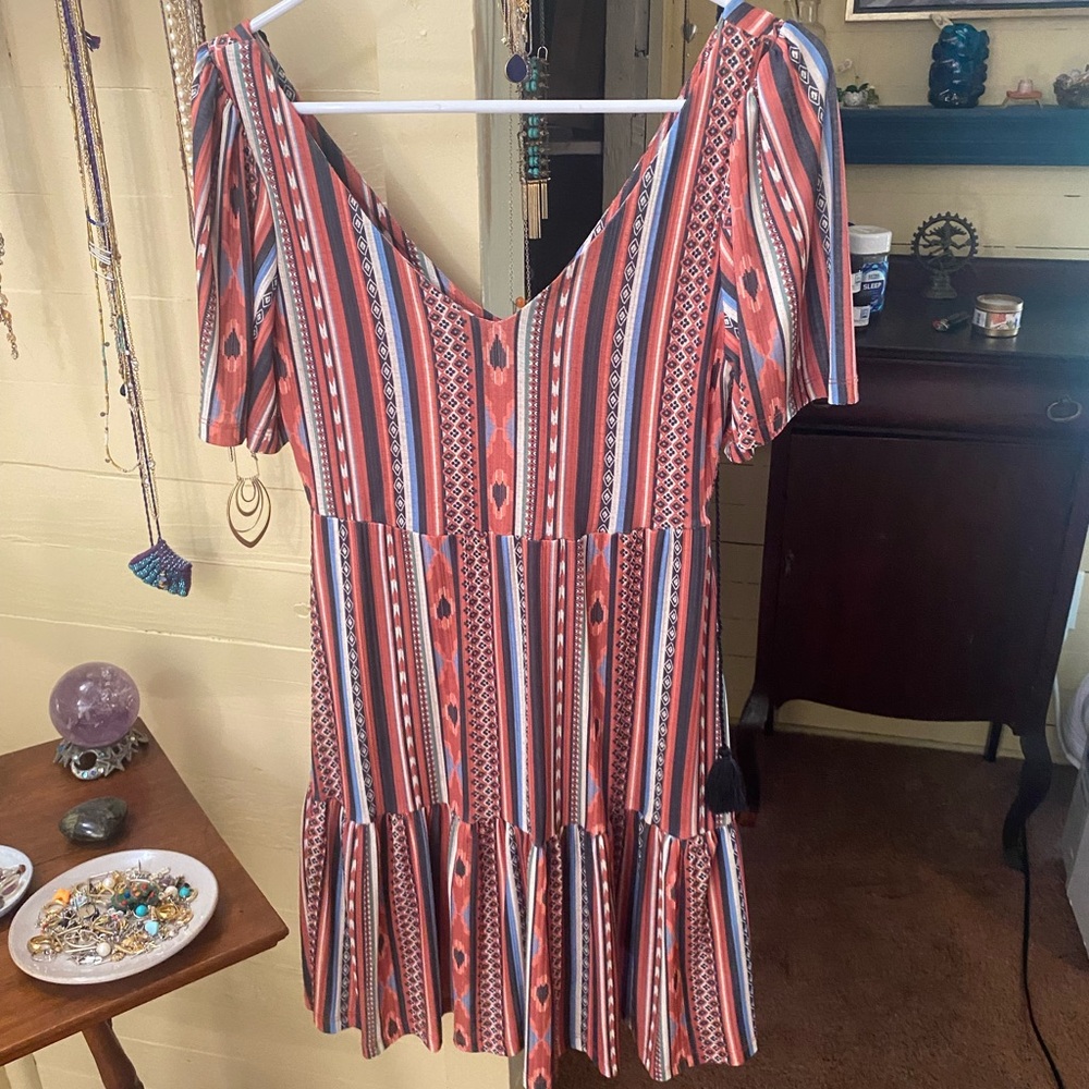 Black Tape_ Multicolor Patterned Dress